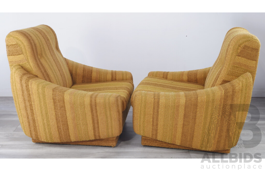 Pair of C.1968 Parker Armchairs in Original Striped Wool Upholstery