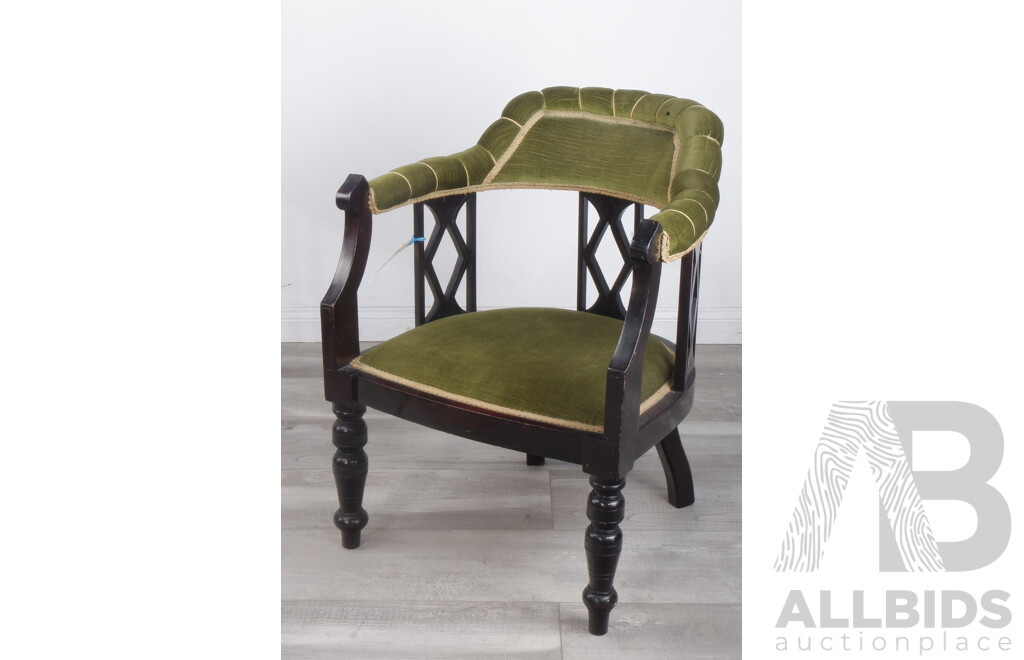 Edwardian Low-Line Parlor Chair with Green Velvet Upholstery