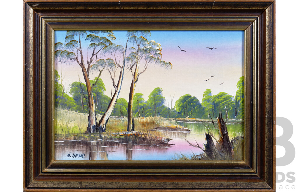 S. Hend, Sunset River Scene, Acrylic on Canvasboard