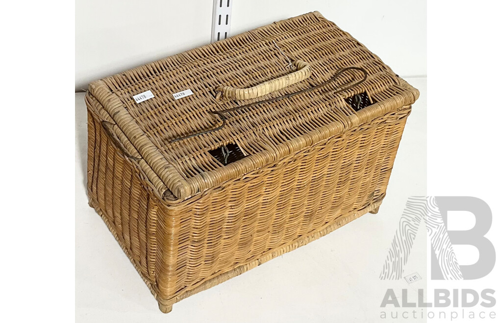Vintage Woven Cane Fishing Basket