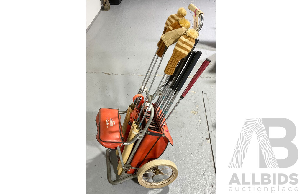 Vintage Slazenger Combi Golf Cart with Many Golf Clubs