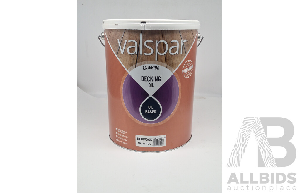 Valspar Oil Based Exterior Decking Oil- Redwood- 10L  - Lot of 2 - Approximate Total ORP $360