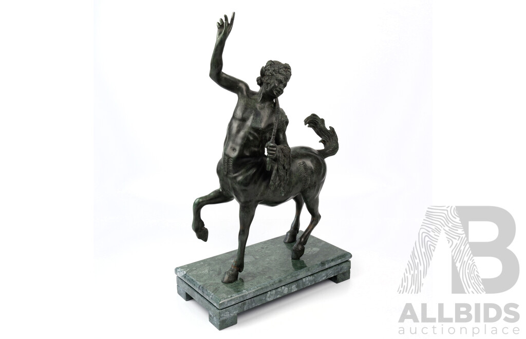 Bronze Centaur Statue in Neo Clasisical Style on Green Marble Base, Contemporary