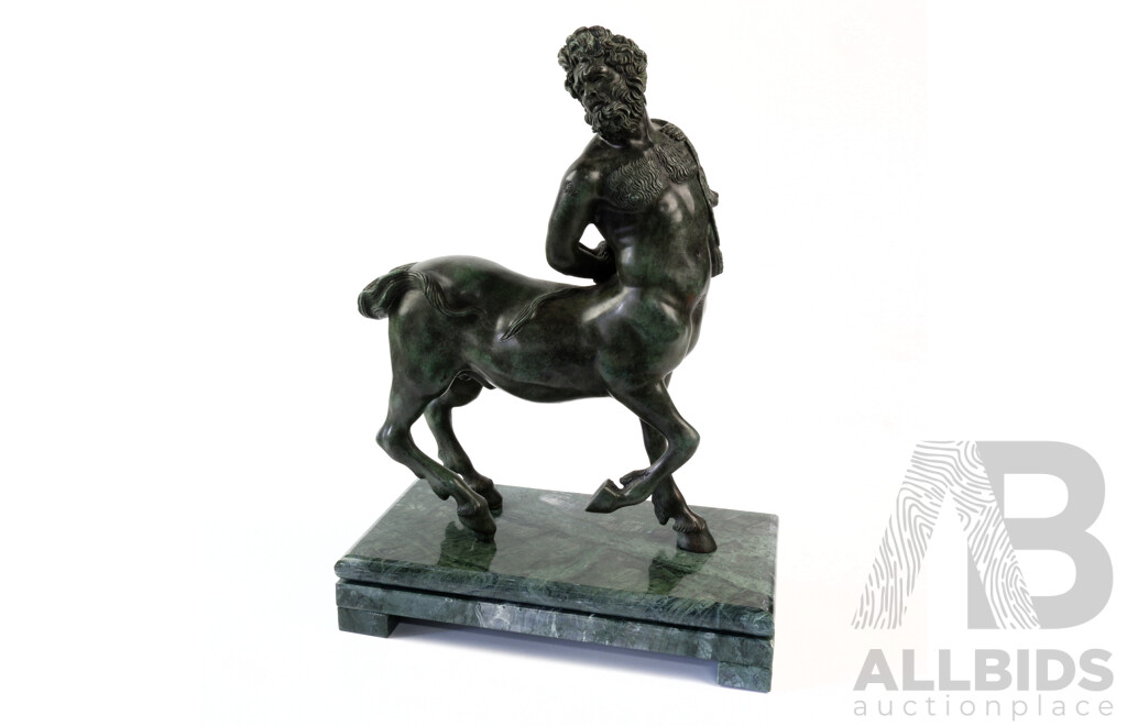 Bronze Bearded Centaur Chiron Statue in Neo Clasisical Style on Green Marble Base, Contemporary