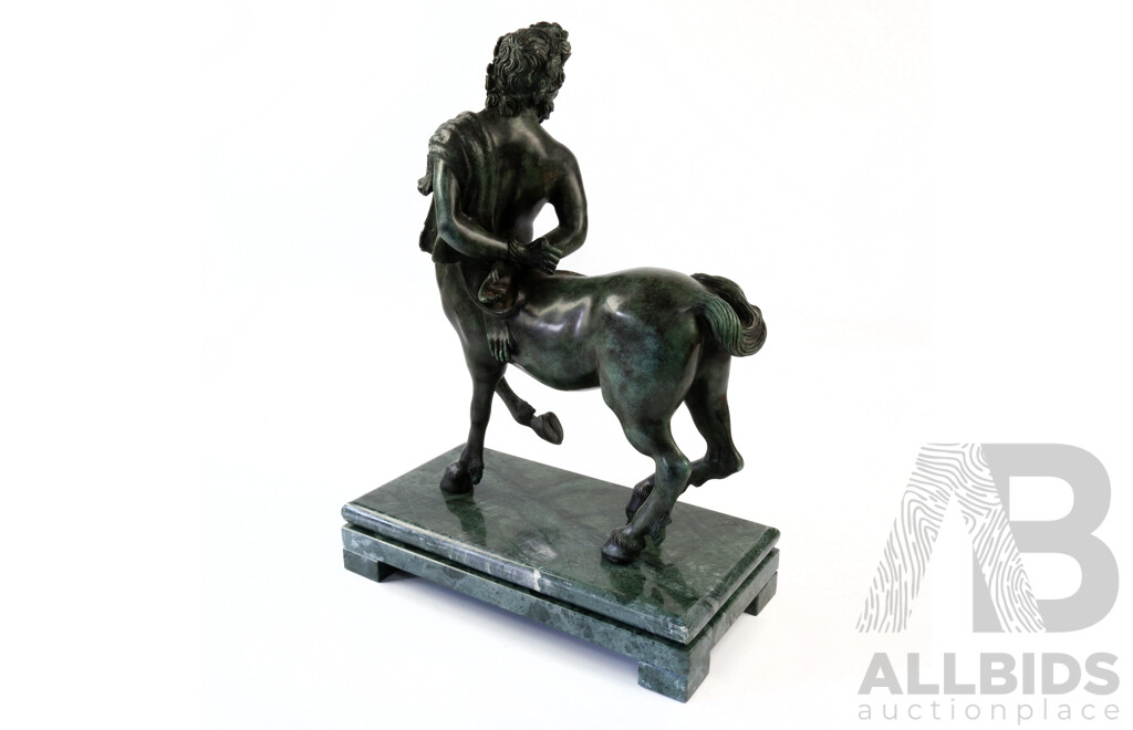 Bronze Bearded Centaur Chiron Statue in Neo Clasisical Style on Green Marble Base, Contemporary