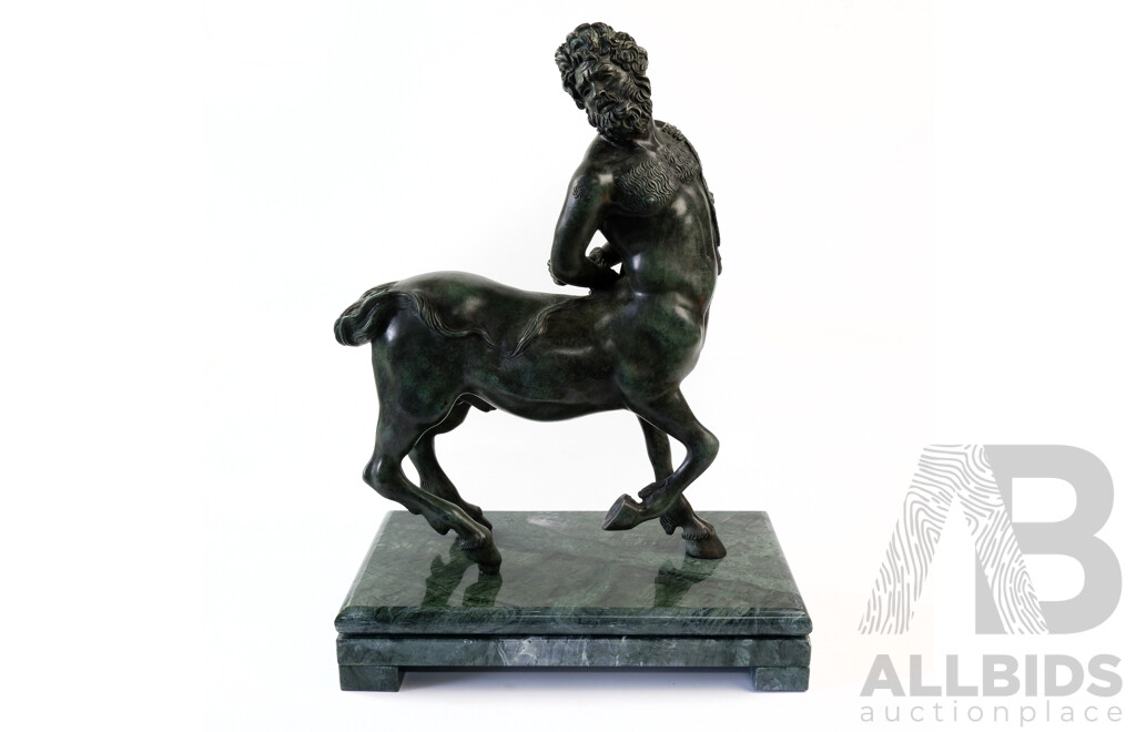 Bronze Bearded Centaur Chiron Statue in Neo Clasisical Style on Green Marble Base, Contemporary