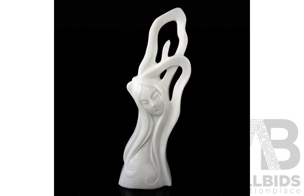 Large Solid Marble Abstract Statue of Female Face