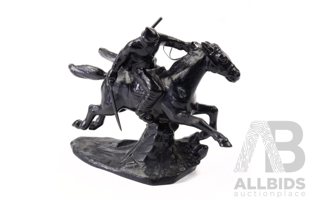 Solid Bronze Charging Warrior Statue, Marked to Base