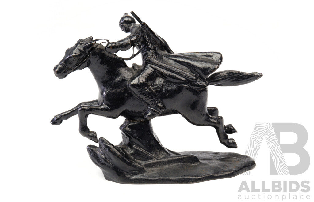 Solid Bronze Charging Warrior Statue, Marked to Base