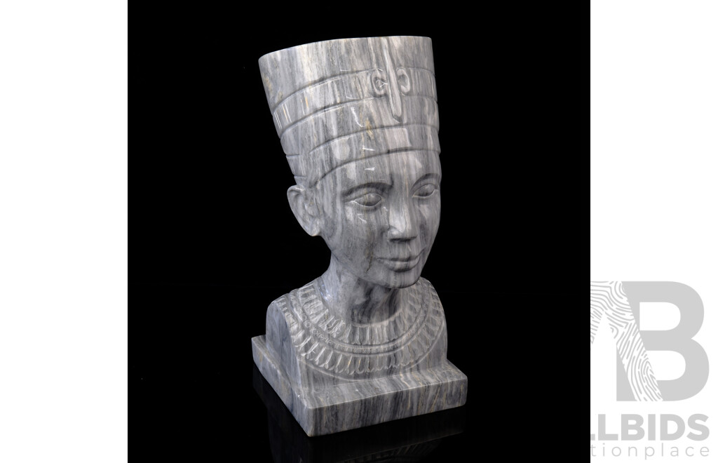 Solid Marble Carved Bust of Nefertiti, Contemporary