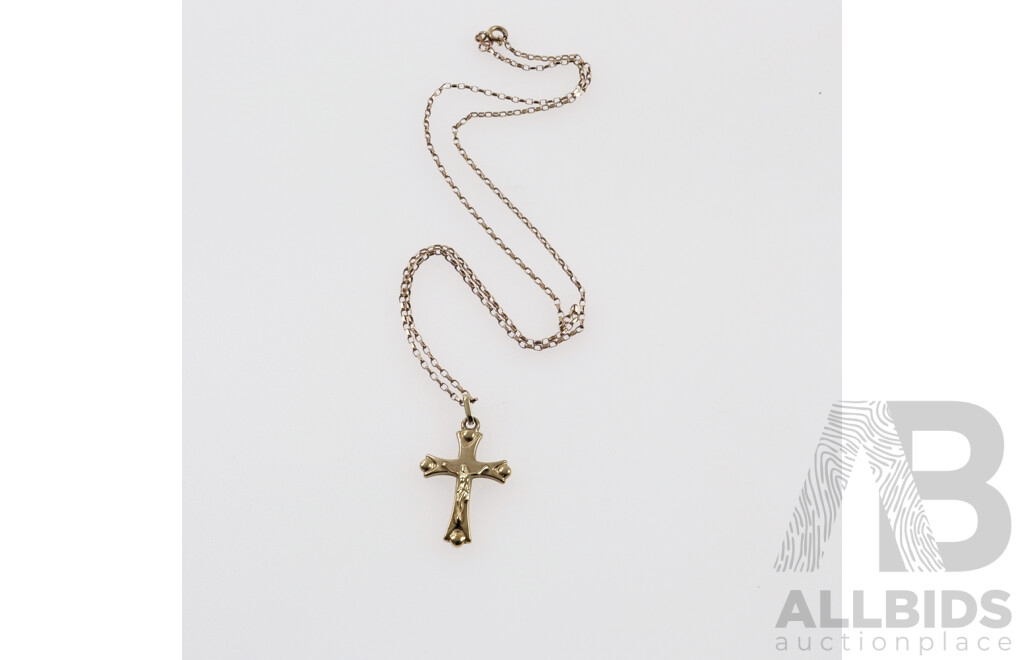 9ct Cross Pendant, 30mm, with Fine 9ct Gold Belcher Link Chain, 50cm, Both Hallmarked, 2.66 Grams