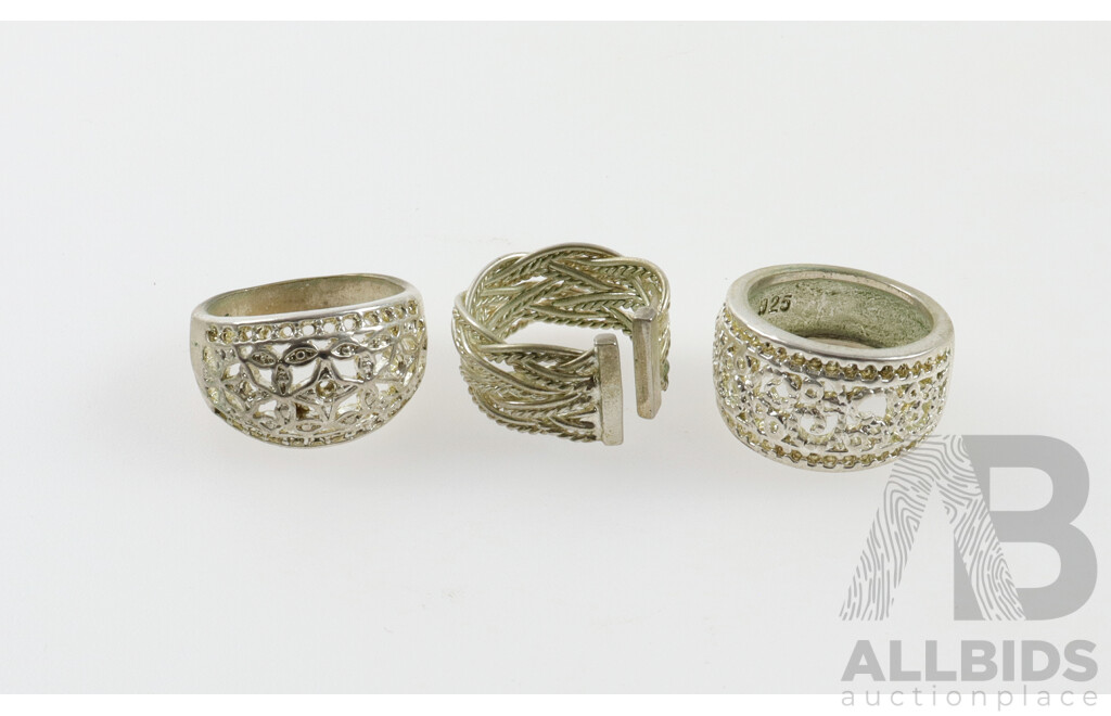 3 X Sterling Silver Filigree Rings, 16.13 Grams, Hallmarked 925