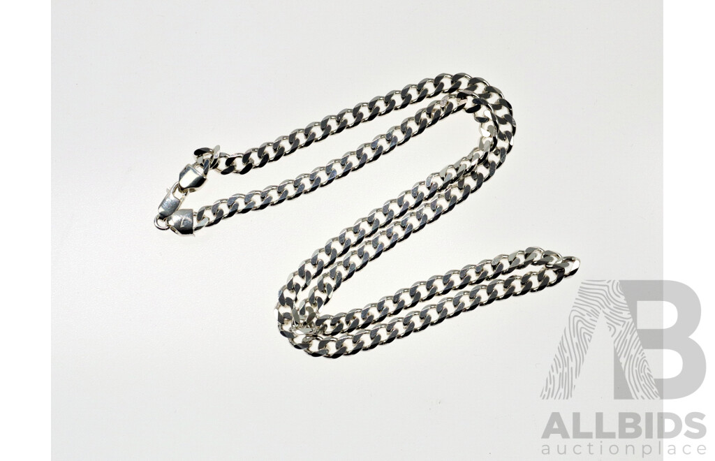 Sterling Silver Flat Curb Link Chain, 5.5mm Wide, 50cm, 26.93 Grams