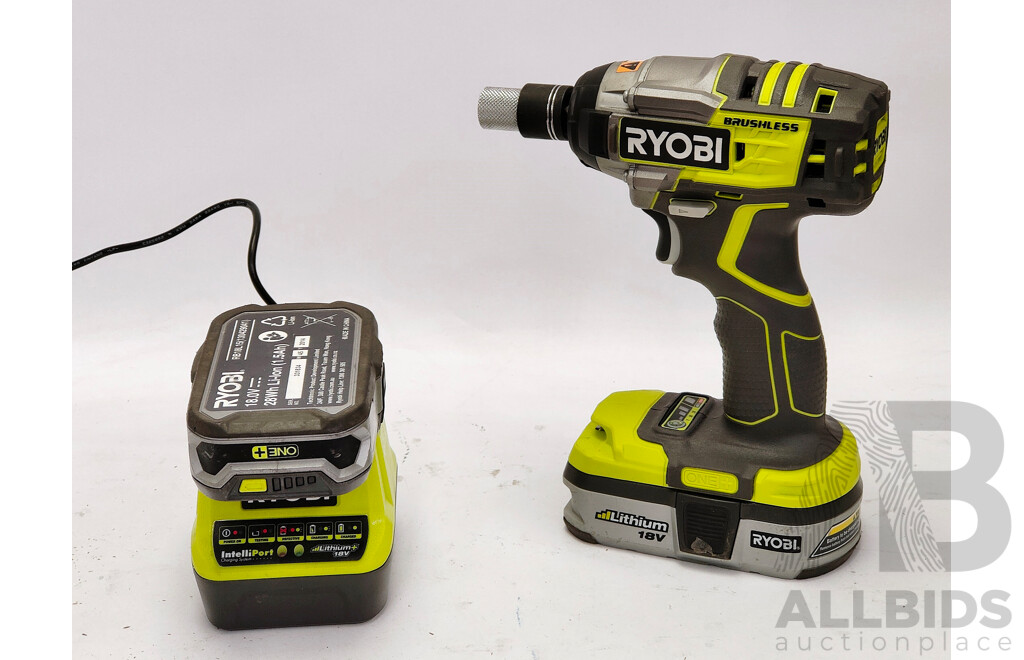 Lot of Ryobi Tools (Impact Driver, Jigsaw, Orbital Sander, Angle Drill) with Battery Charger and Two Battery Packs