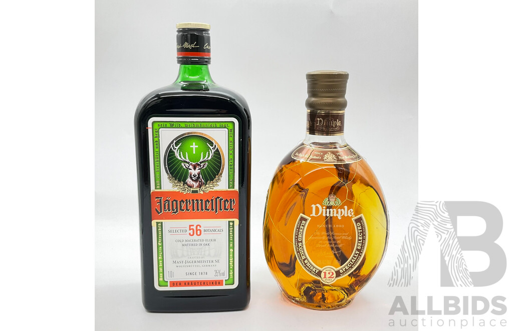 Bottle of Jagermeister (One Liter) and Dimple Scotch Whiskey (700 ML)