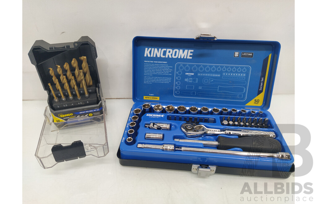 Kincrome 50 Piece Socket Set and Kango 10 Piece Impact HSS Drill Bit Set