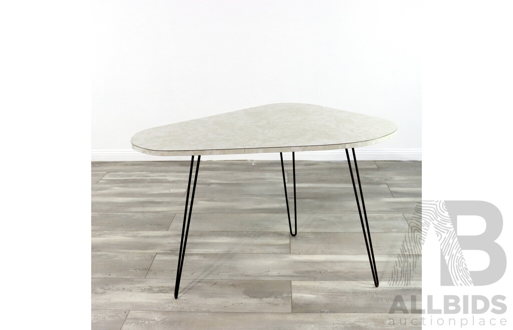 Retro Corner Kitchen Table with Marble Formica and Hairpin Legs