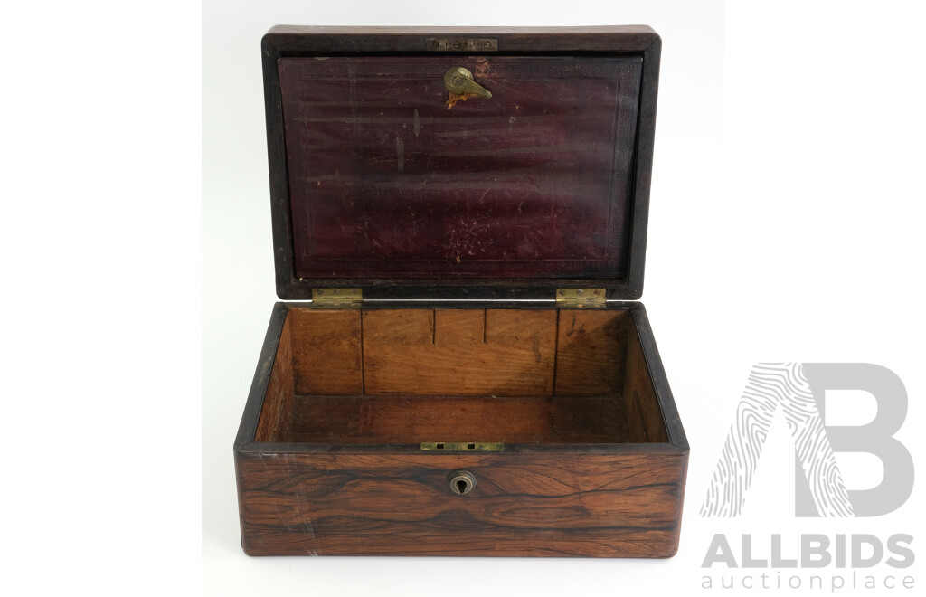 Antique Mahogany Writing Box with Brass Plaqueto Top Folder with Writing Slope