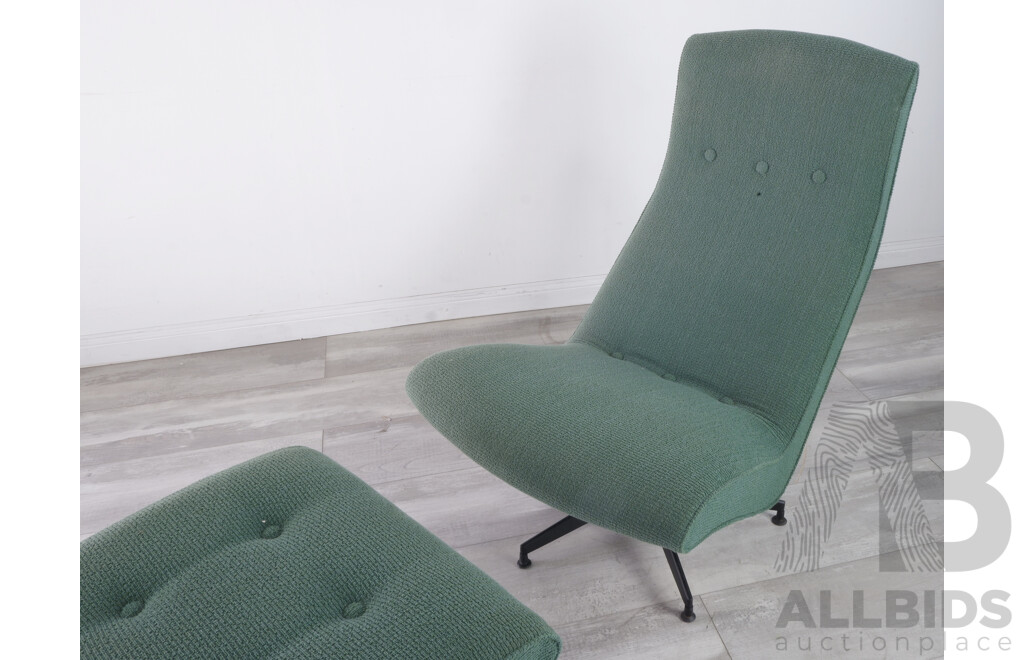 Mid Century Swivel Chair in Teal Wool Upholstery