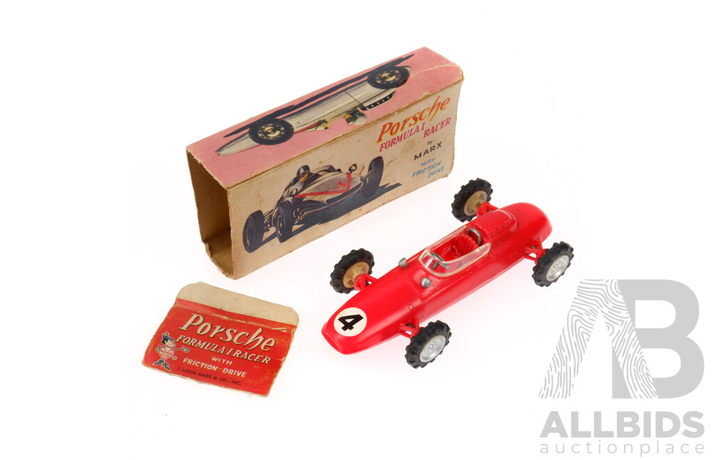 Vintage Marx Friction Drive Porsche Formula 1 Racer with Original Box