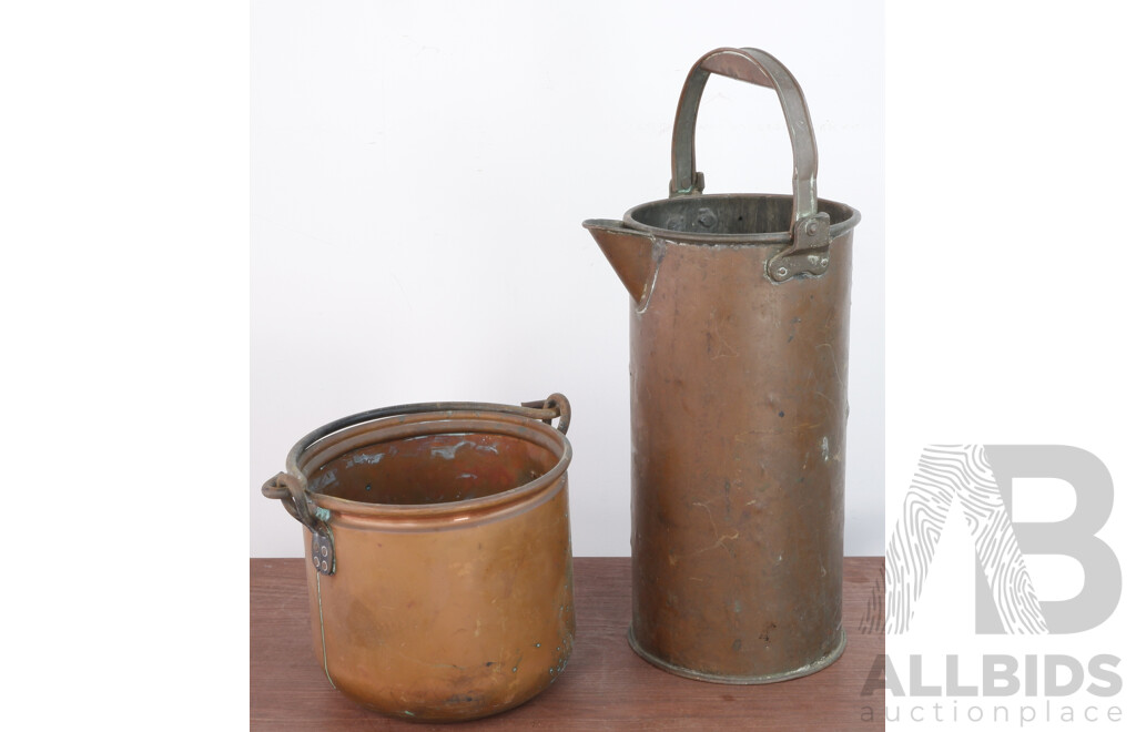 Two Vintage Copper Buckets Including One with Spout