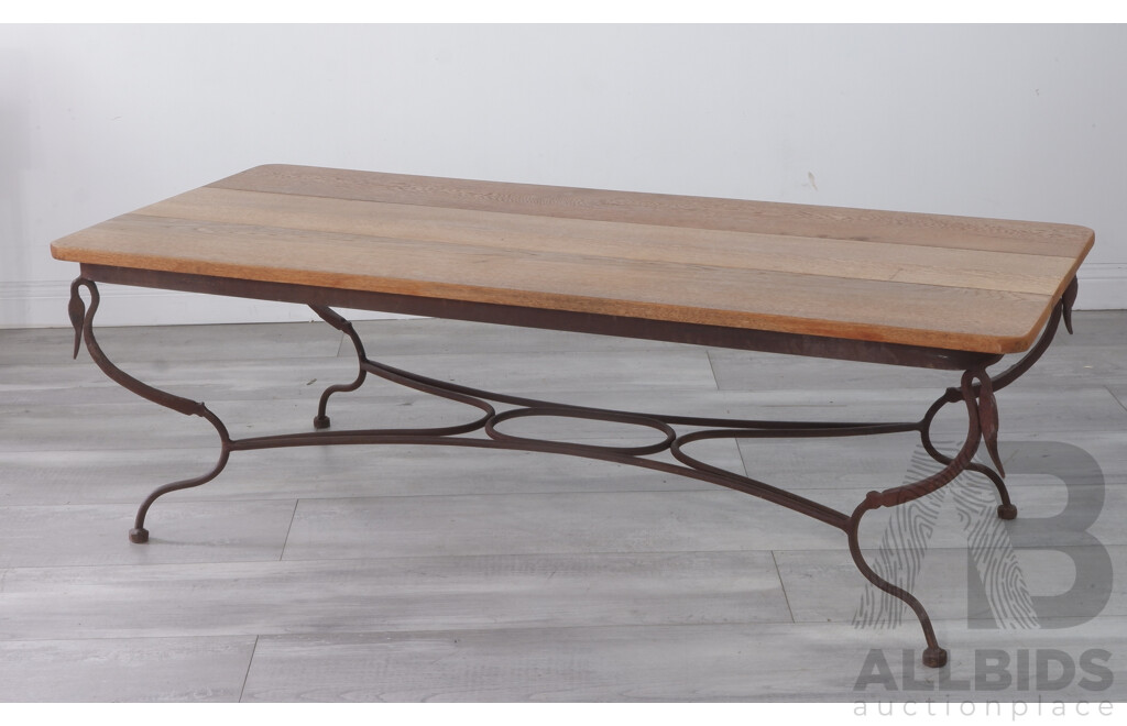 Wrought Iron and Timber Coffee Table