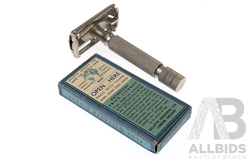 A Vintage Gillette Saftey Razor and a Unopened Box of Gilette Razors