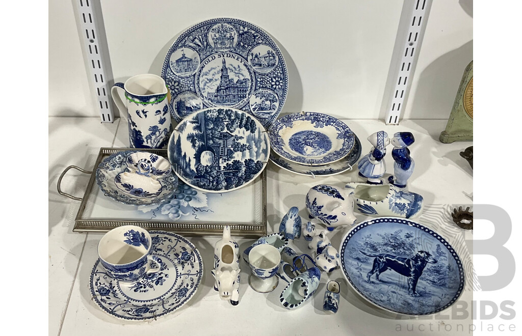 Mixed Collection of Blue and White Ceramics