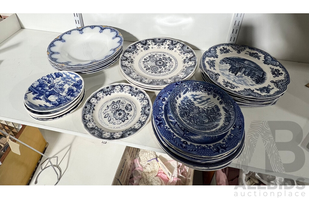 Large Mixed Assortment of Blue and White Dinnerware