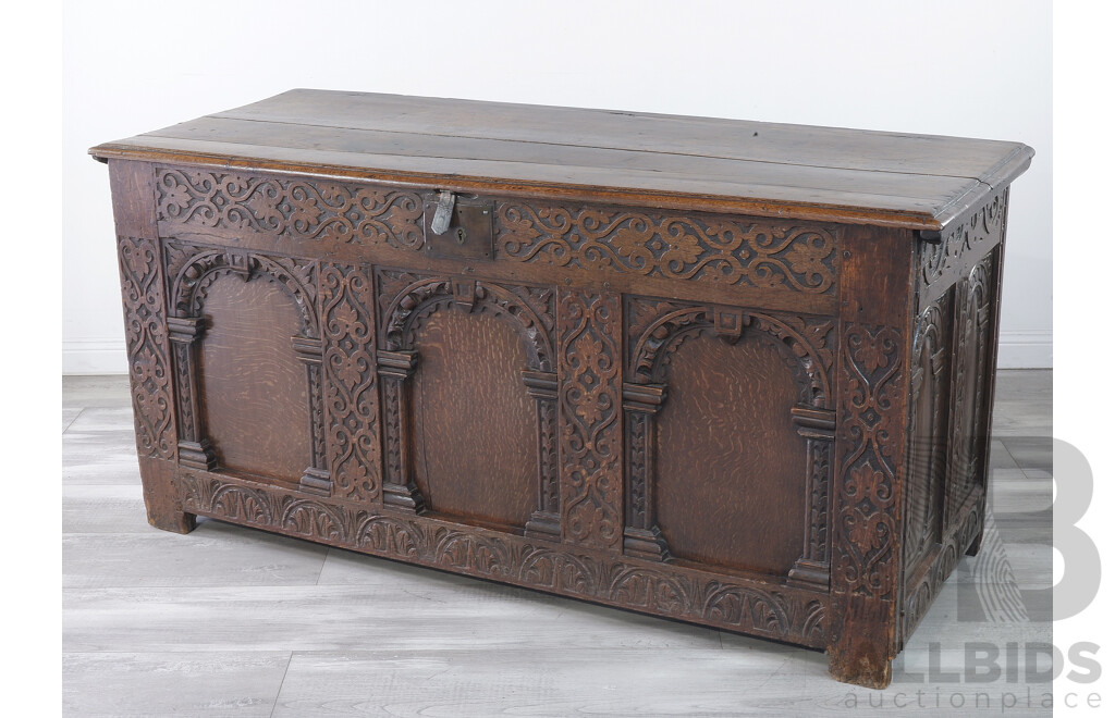 Georgian Oak Coffer with Carved Detail