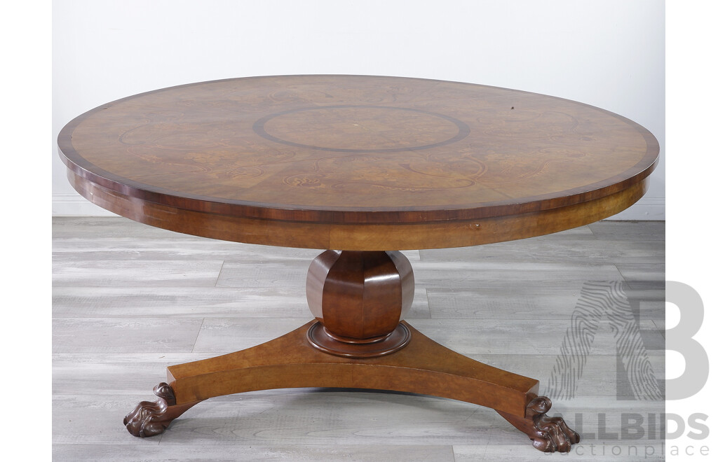 Good Englis Mahogany Round Til Top Dining Table with Extensive Inlay