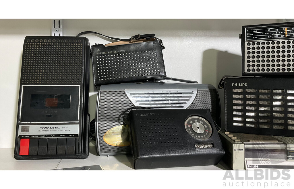 Bulk Collection of Vintage Portable Radios as Well as Tape Recorder and Clock Radio