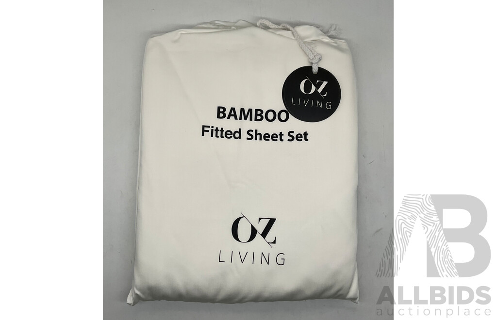 OZ LIVING Fitted Sheet Set Bamboo White (King) 400TC - ORP $208