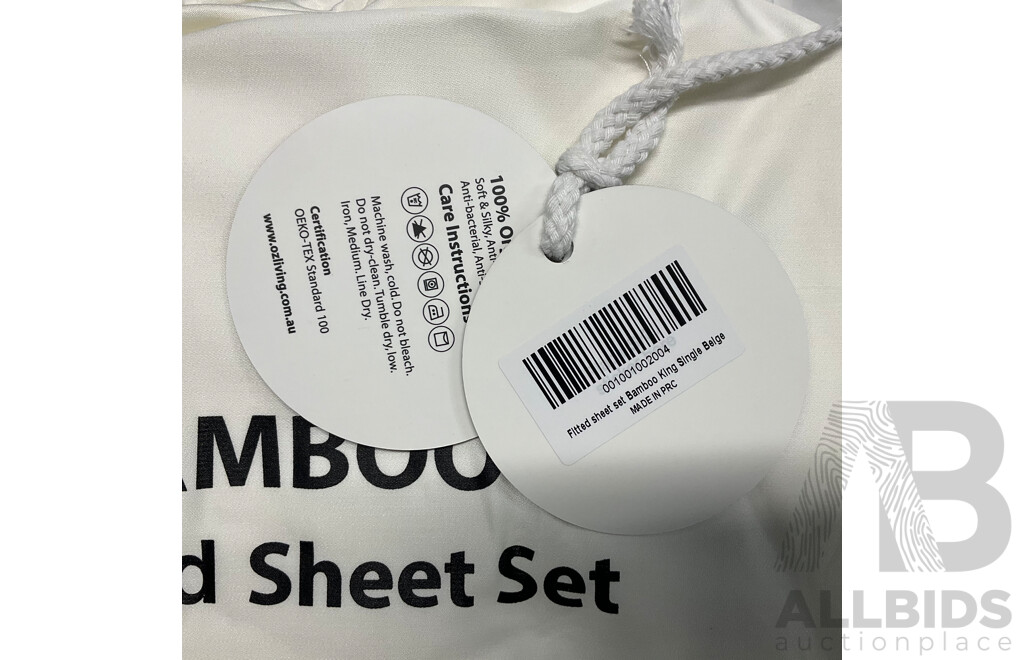 OZ LIVING Bamboo Fitted Sheet Set Beige (King Single) 400TC - ORP$150 (NOT INCLUDING PILLOW CASES)
