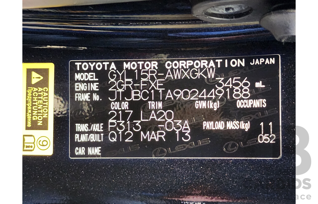 4/2013 Lexus RX450h Sports Luxury GYL15R MY13 4d Wagon Black 3.5L V6 Hybrid