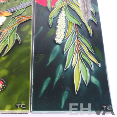 Two Ceramic Tiles with Australian Animal Decoration
