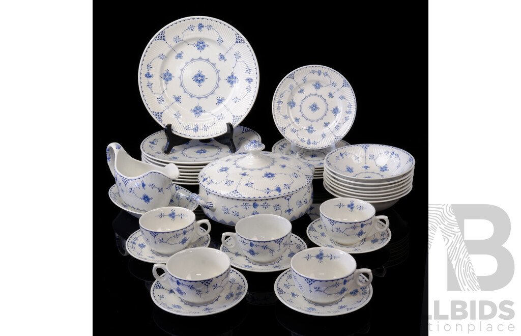 Retro 34 Piece Furnivales Dinner Set in Blue and White Pattern