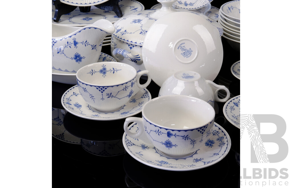 Retro 34 Piece Furnivales Dinner Set in Blue and White Pattern