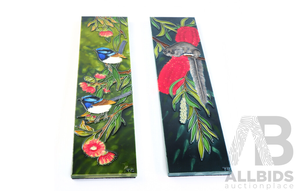 Two Ceramic Tiles with Australian Animal Decoration