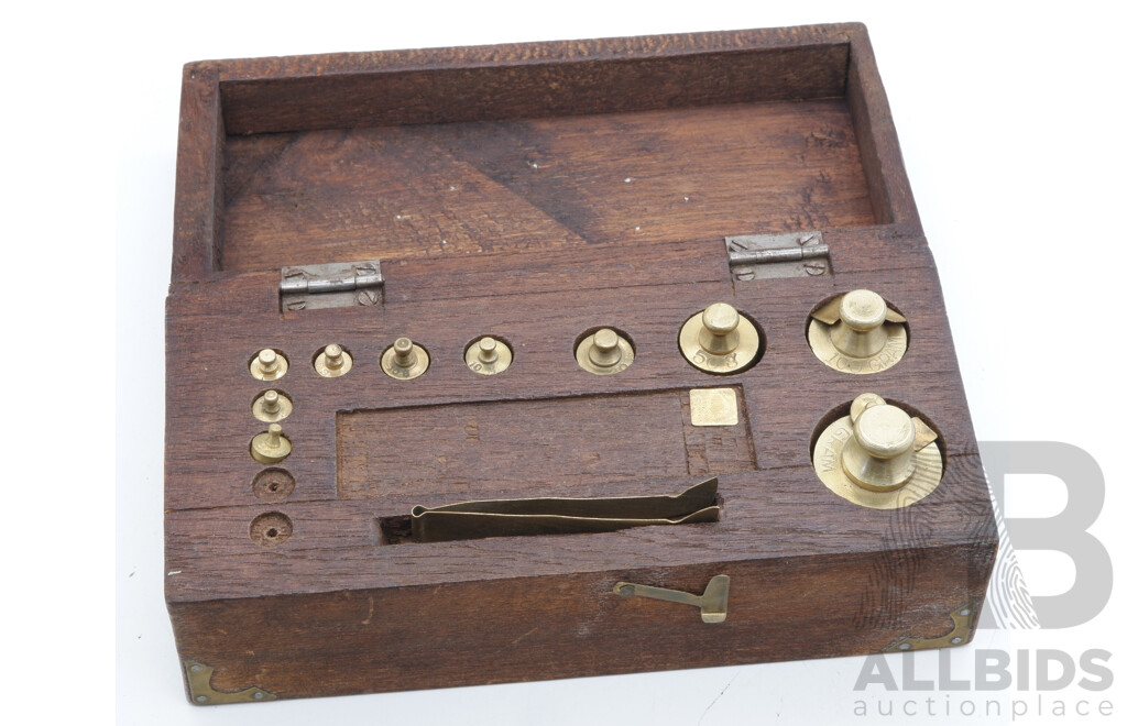 Vintage Brass Weights in Wooden Box