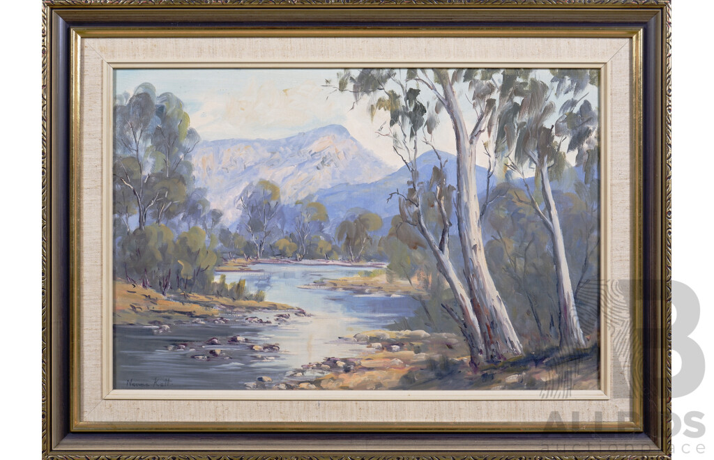 Norma Kett (Australian, 20th Century), Untitled (River & Landscape), Oil on Canvas on Board