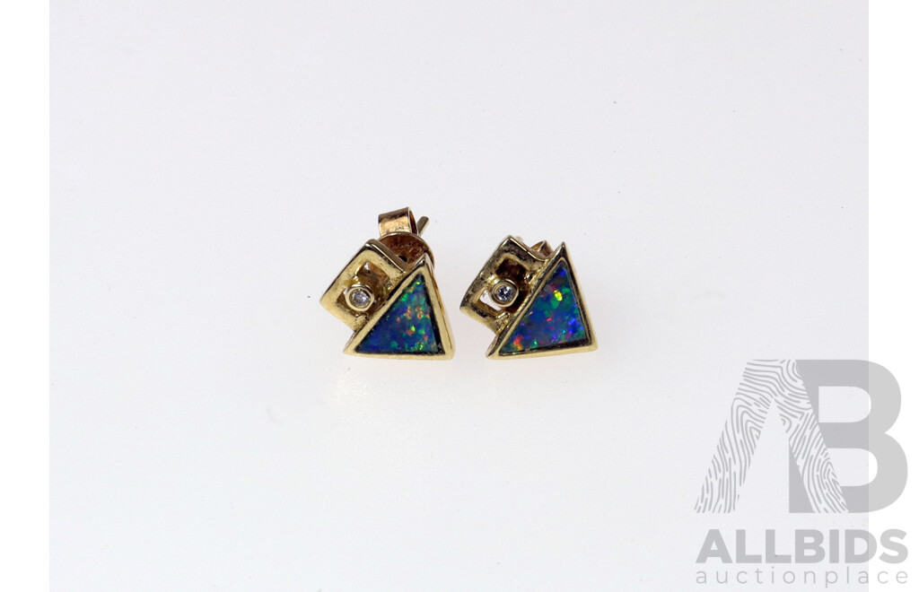 14ct Diamond & Boulder Opal Earrings, 9.5mm, 1.89 Grams