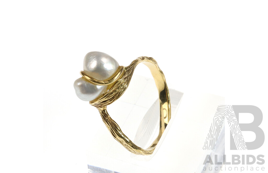 18ct Gold South Sea Baroque Pearl Ring, Handmade, Size Q, 3.63 Grams