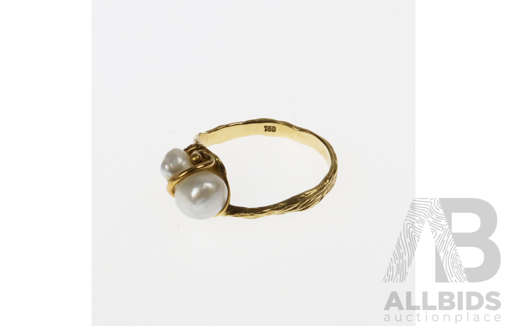 18ct Gold South Sea Baroque Pearl Ring, Handmade, Size Q, 3.63 Grams