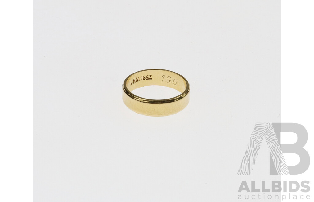 18ct Vintage Wedding Ring, Slight Concave Profile, Size K, 3.73 Grams