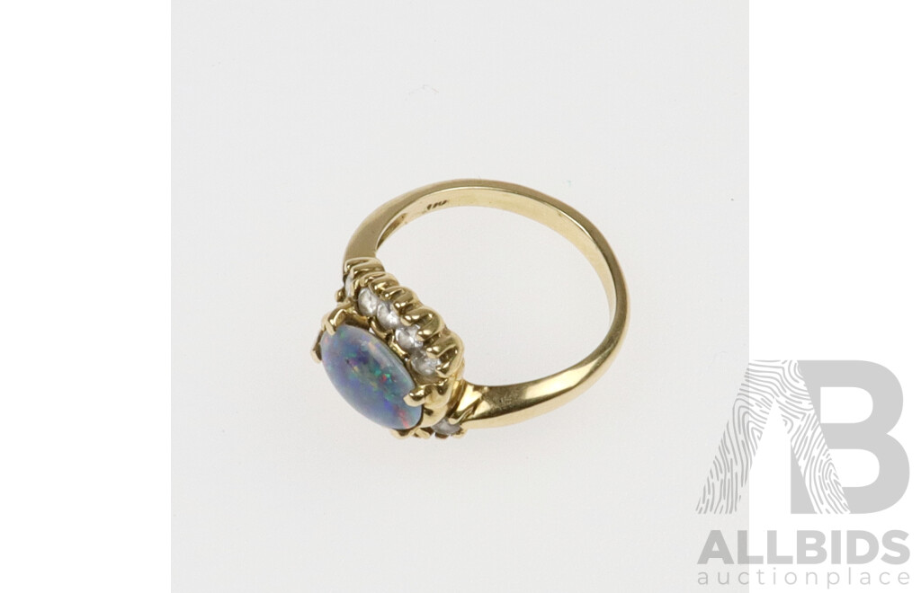 9ct Opal Doublet and White Topaz Ring, Size M, 3.97 Grams
