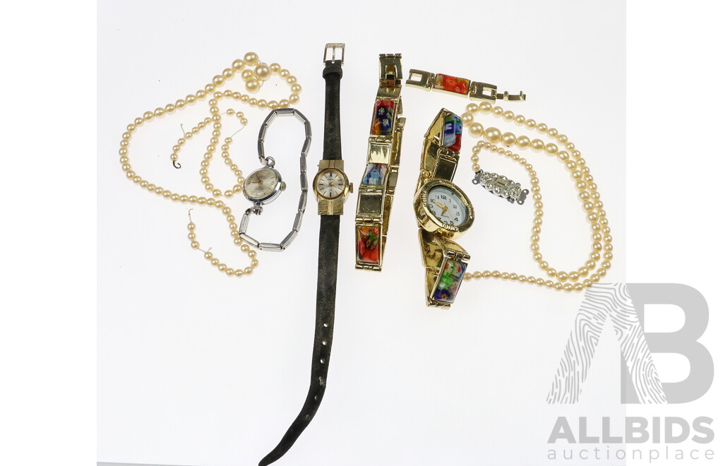 Vintage Watches - Seiko, Temo Titan, Murano Glass Watch & Bracelet, Faux Pearls
