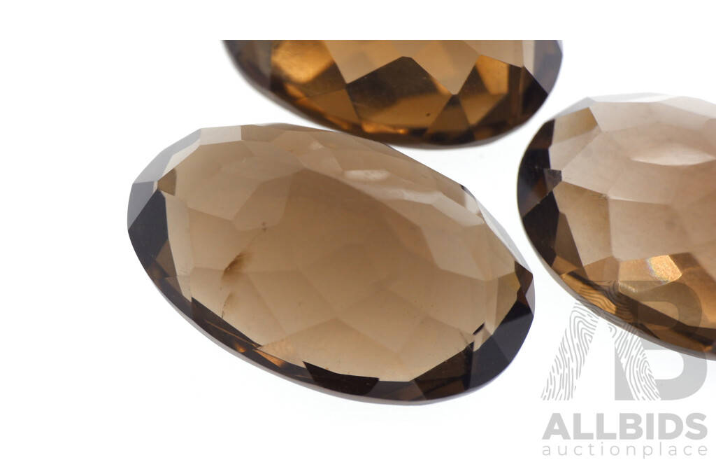 Smokey Quartz (3) Oval Cut Natural Gemstones, 19.10ct, 18.42ct, 17.17ct Each