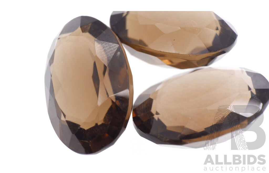 Smokey Quartz (3) Oval Cut Natural Gemstones, 19.10ct, 18.42ct, 17.17ct Each