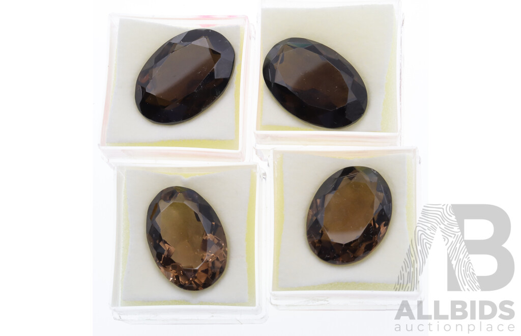 Smokey Quartz (4) Natural Oval Cut Gemstones, 14.73ct, 14.8ct, 16.65ct, 16.76ct Each